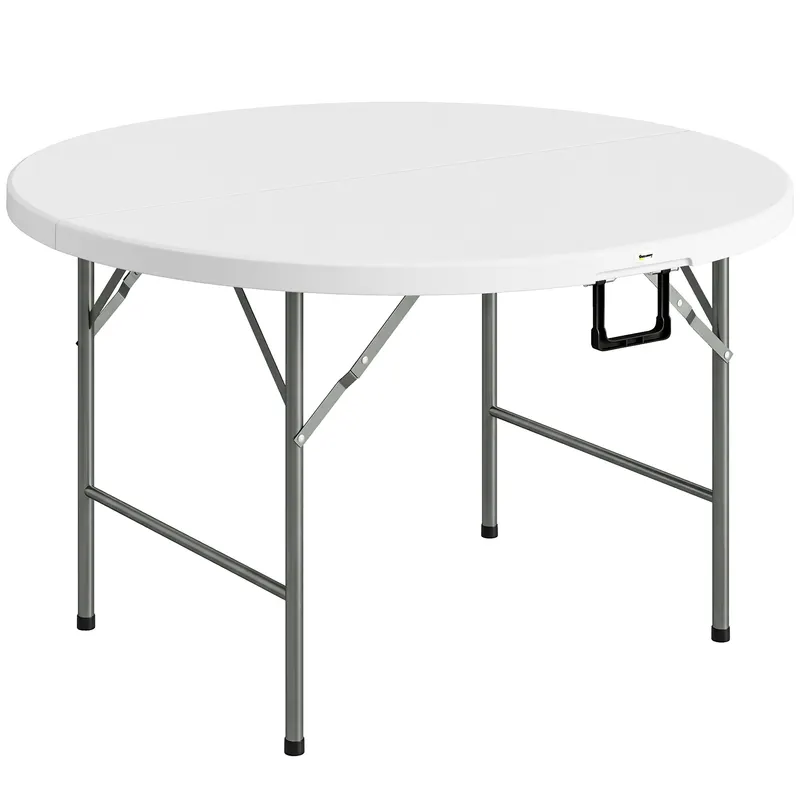 Outsunny Masă Pliabilă de Grădină Φ122 cm, Masă de Picnic Rotundă pentru 6 Persoane, Cadru Metalic, Alb | Romania