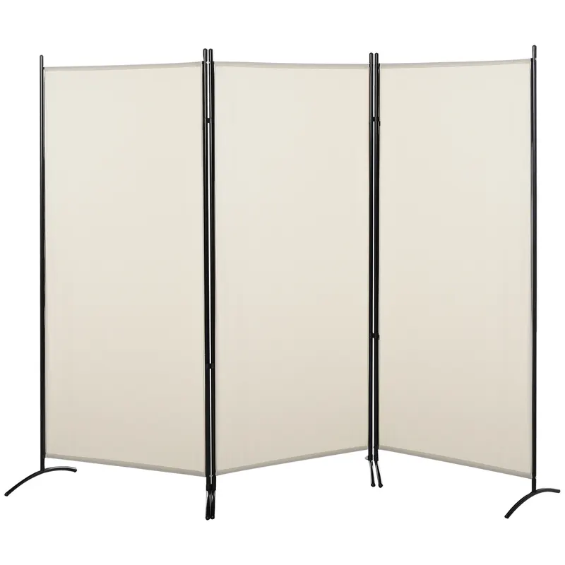 HOMCOM Paravan Decorativ Interior, 3 Panouri, Metal și Poliester, 253x50x182cm, Bej | Romania