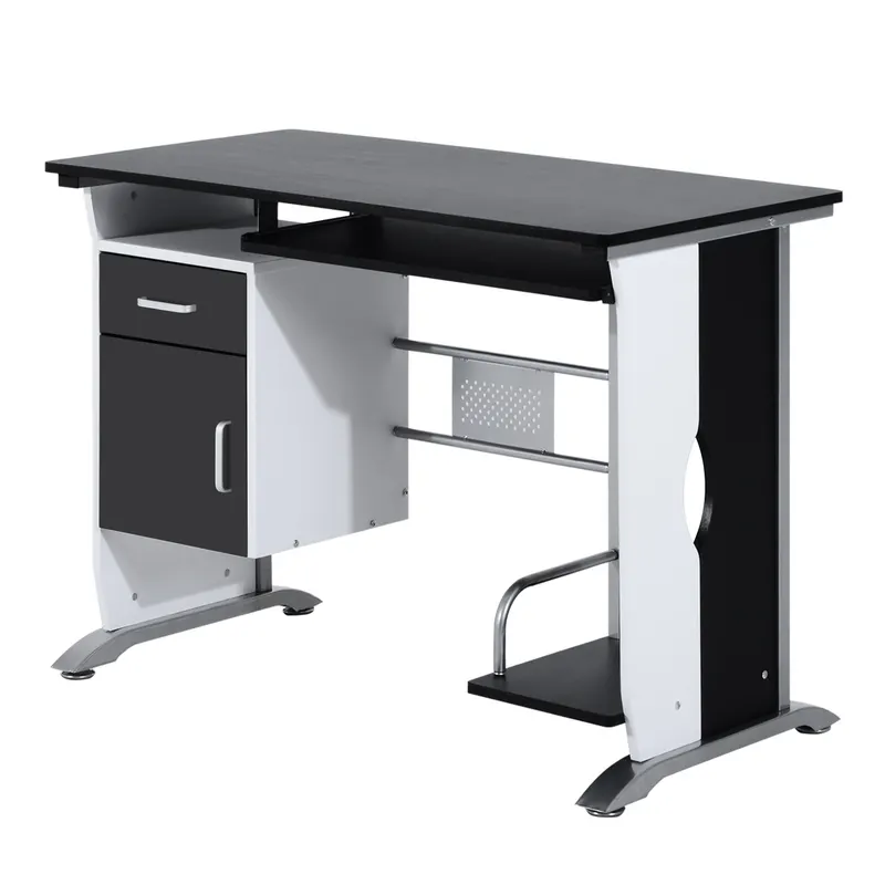 HOMCOM Birou pentru PC cu Raft pentru Tastatură, Sertar și Dulap, Birou Modern, 100x52x75 cm, Alb și Negru | Romania