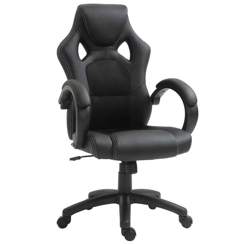 HOMCOM Scaun pentru birou, cu roti rotative la 360°, scaun gaming, inaltimea reglabila, Negru | Romania