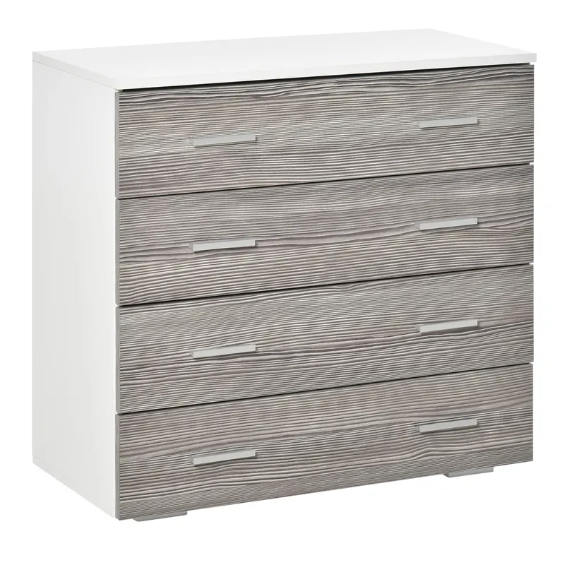 HOMCOM Comodă Modernă cu 4 Sertare, Manere din Aluminiu, Structură din Lemn, 76x35x72 cm, Alb și Gri | Romania