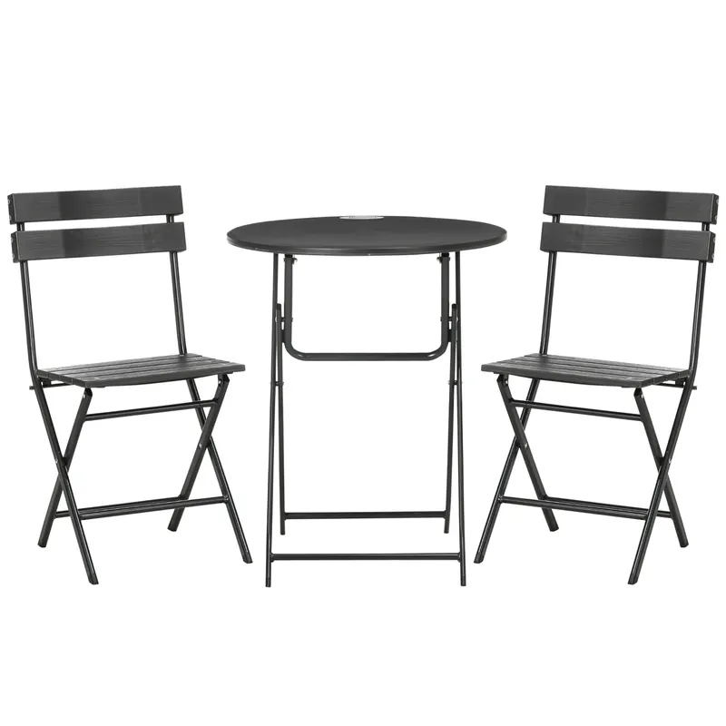 Outsunny Set Mobilier de Grădină 3 Piese pentru Terasă, Oțel și HDPE, Design Modern, Gri Închis | Romania
