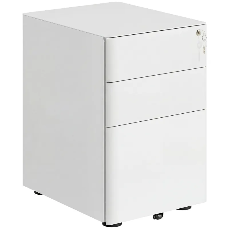 Vinsetto Fiset Metalic cu 3 Sertare și Sistem de Blocare, Mobilier de Birou pe Roti, 39x48x59cm, Design Compact, Alb | Romania