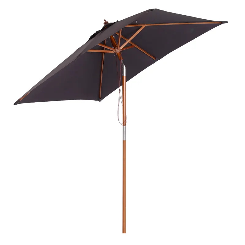 Outsunny Umbrelă de Grădină Rabatabilă, Cadru din Lemn de Brad, 2x1.5m, Gri Închis | Romania