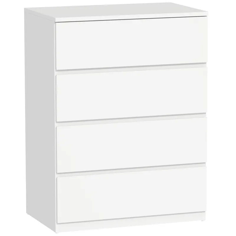 HOMCOM Comodă cu 4 Sertare, Organizator de Depozitare cu Ghidaje Metalice și Mânere cu Caneluri, 60x40x80 cm, Alb | Romania