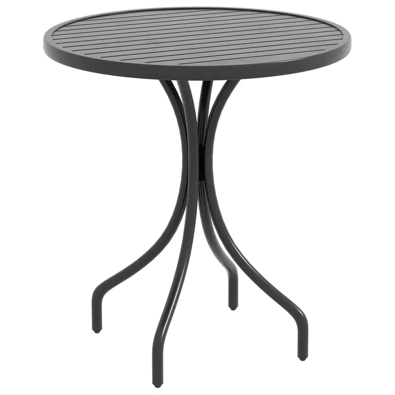 Outsunny Masă Rotundă de Grădină 66cm, Masă Laterală de Exterior cu Ramă din Oțel, Blat cu Lamele, Negru | Romania