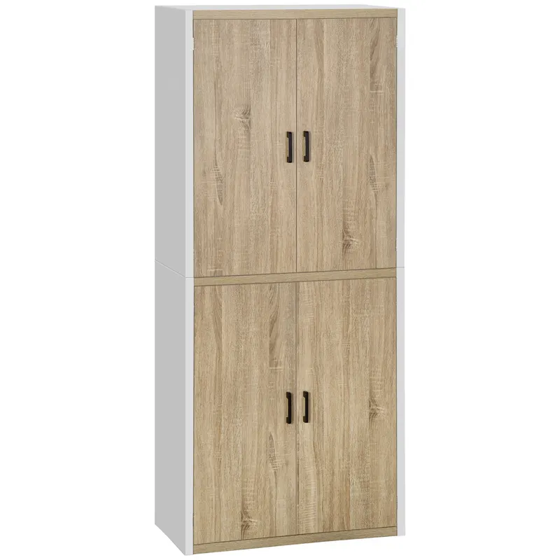 HOMCOM Dulap pentru Bucătărie cu 4 Rafturi Reglabile, 4 Uși și Dispozitiv Anti-Răsturnare, 80x40x182 cm, Lemn Natural | Romania