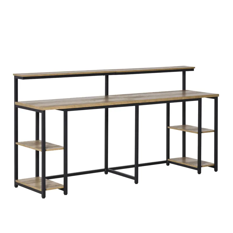 Birou dublu Stil Industrial HOMCOM, MDF/Metal, 200x53x100 cm, Negru/Maro | Romania
