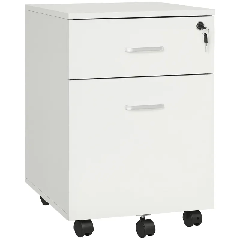 Vinsetto Dulap cu sertare, cu 2 Sertare și 5 Roti, Fiset Birou cu Încuietoare, Design Modern, Culoare Lemn | Romania