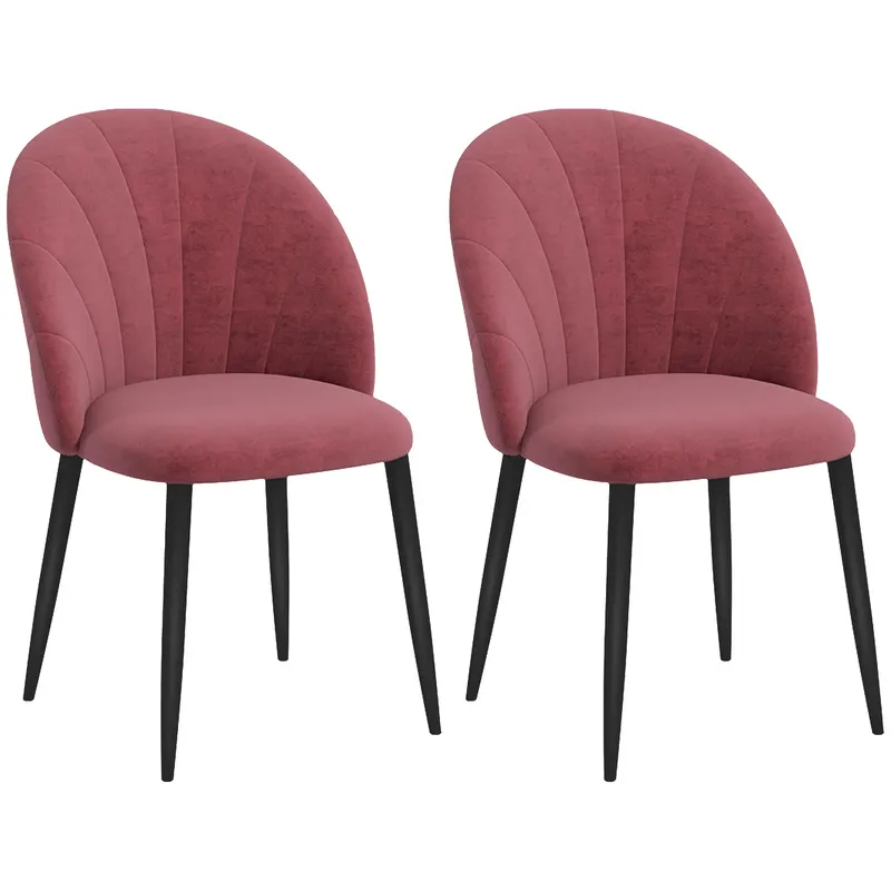 Homcom Set 2 Scaune de Sufragerie din Catifea, Capitonate, Elegante pentru Salon, 52x54x79 cm, Roșu | Romania