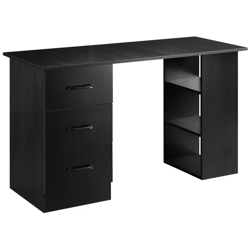 HOMCOM Birou Suport Calculator cu 3 Sertare si 3 Rafturi, Birou pentru Dormitor si Birou 120x49x72cm, Negru