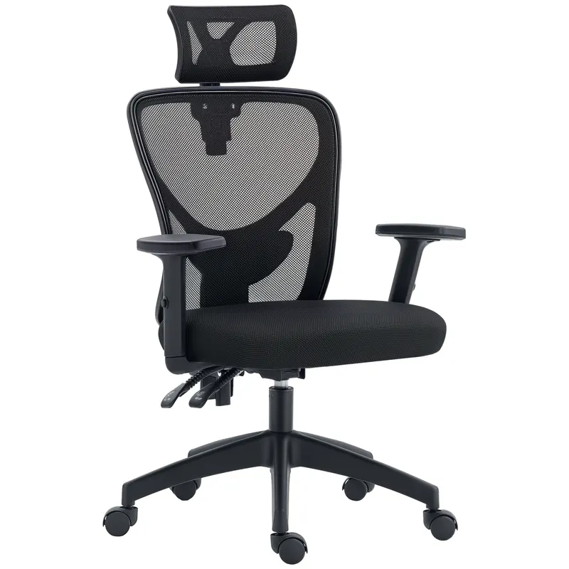 Vinsetto Scaun Birou Ergonomic, Scaun Ergonomic cu Suport Lombar si Tetiera, 66x61x106-116cm Negru | Romania