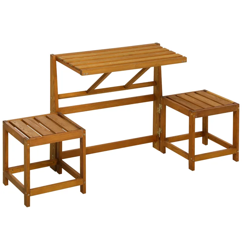 Outsunny Set Masa de Gradina si 2 scaune, Banca de gradina din lemn 2 in 1 pentru terasa, veranda si balcon | Romania