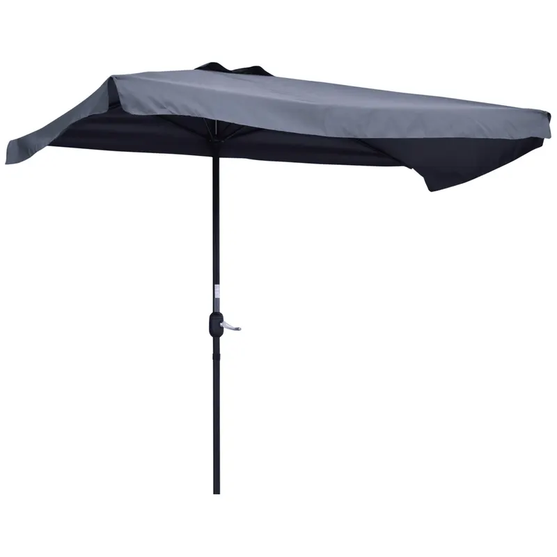 Outsunny Umbrelă Compactă Semicirculară cu Manivelă, Ideală pentru Spații Mici, 230x130x249cm, Gri | Romania