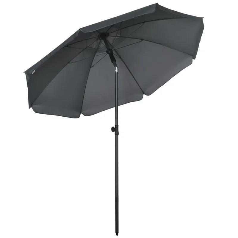 Outsunny Umbrelă de Plajă din Poliester/Oțel, 8 Nervuri, Tetieră Înclinabilă 45°, Gri | Romania
