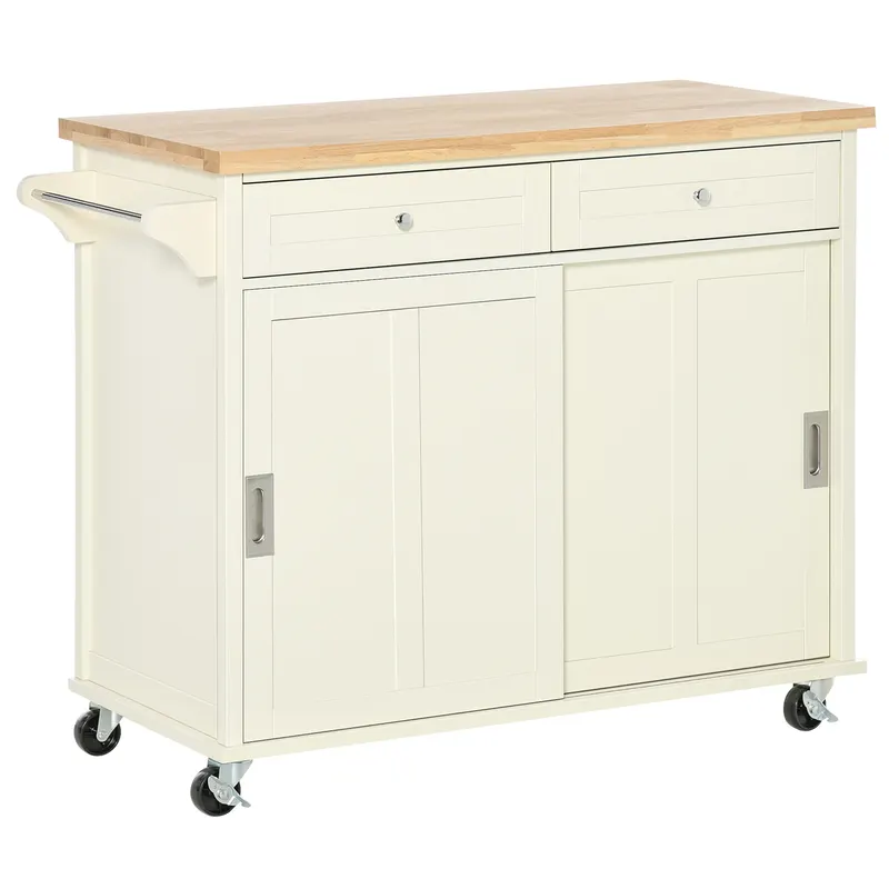 Insula de bucatarie HOMCOM cu sertare, dulap, suport prosoape, lemn si MDF, alb 110x49,5x89,5cm | Romania