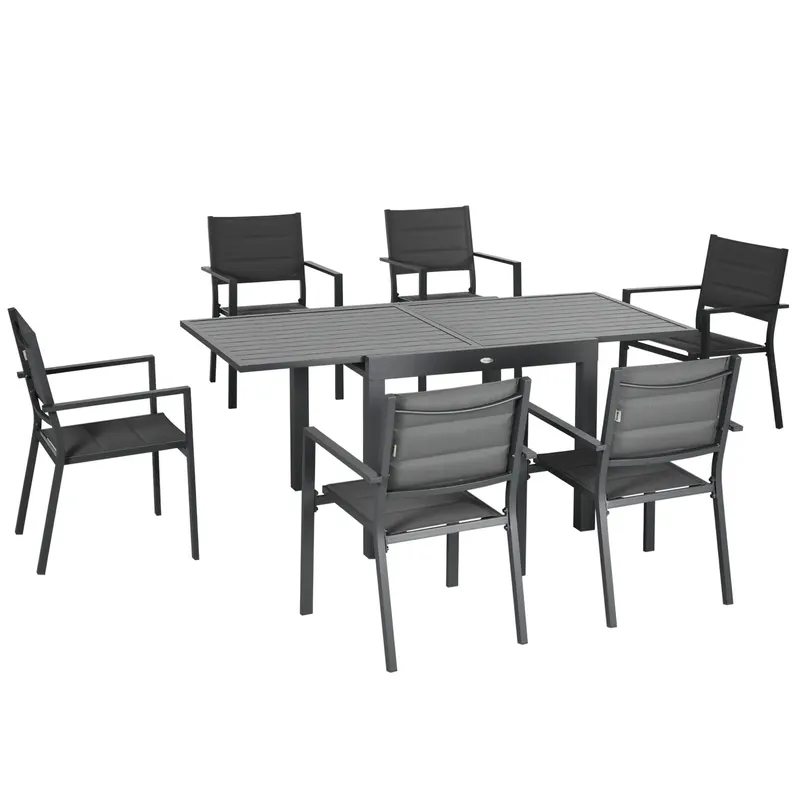 Outsunny Set de gradina din aluminiu, 7 bucati cu masa extensibila si 6 scaune, gri | Romania