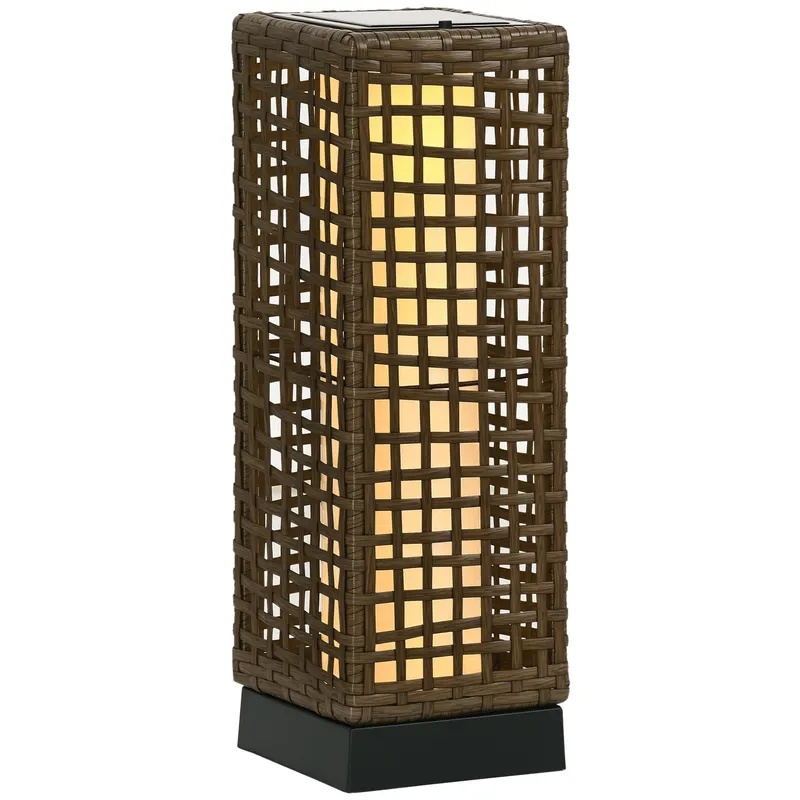 Lampa Outsunny de Gradina Solara cu Panou Superior de Reincarcare, din Otel si Ratan, 15.5x15.5x46 cm, Negru si Maro | Romania