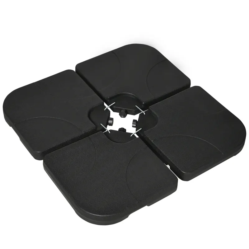 Outsunny Bază Umbrelă 4 Piese HDPE, Umplere cu Apă/Nisip, Suport Umbrelă cu Conectori, 104x104x7.5 cm, Negru | Romania