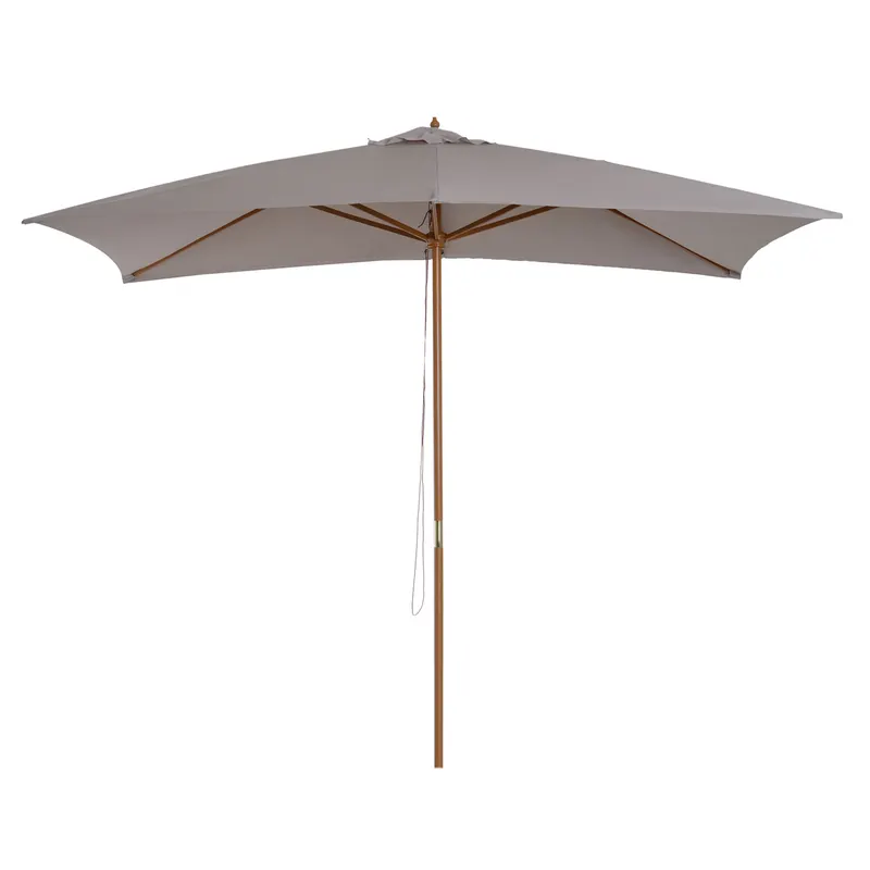 Outsunny Umbrelă de Grădină 2x3m Parasolar Impermeabil din Lemn Lacuit cu Copertină Detașabilă Gri | Romania
