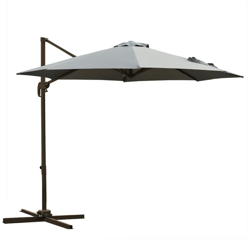 Outsunny Umbrel de Gradină cu Manivelă cu Înclinare Reglabilă, Umbrelă cu Braț și Stinghii, Ø2.95x2.5 m, Gri | Romania