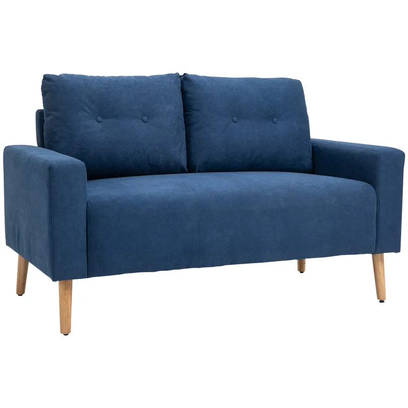 HOMCOM Canapea 2 Locuri Moderna in Stil Nordic cu Spatar Matlasat, din Poliester si Lemn, 145x76x88 cm, Albastru | Romania