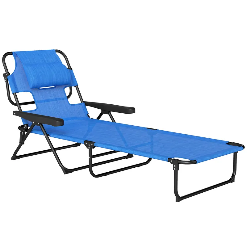 Outsunny Sezlong Plaja Pliabil cu 4 Nivele Rabatare si brațe, Greutate sustinuta 120 kg,Gri | Romania