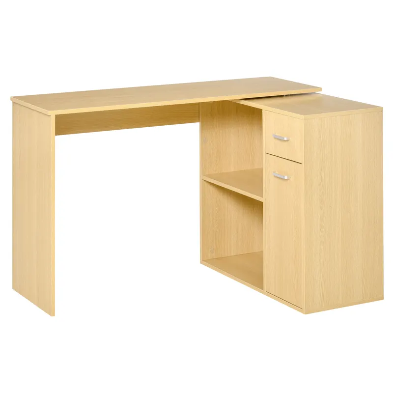 Homcom Birou Colt Elegant cu Rafturi Sertare, Stejar, 117x82x74cm | Romania