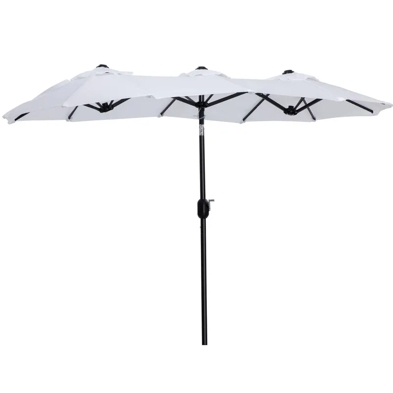 Outsunny Umbrelă Dublă de Grădină, Copertină Ventilată, 12 Nervuri, 295x152x222cm, Alb | Romania