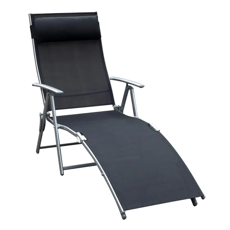 Outsunny Șezlong de Grădină Pliabil cu Pernă și Spătar cu 7 Poziții de Înclinare, 137x63.5x100.5 cm, Negru | Romania