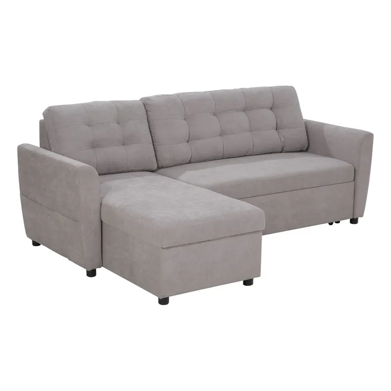 Canapea Extensibila pe Colt cu 3 Locuri si Compartiment de Depozitare, Tapiterie Efect In, Spatar cu perne 217x134x85cm, Gri HOMCOM | Romania