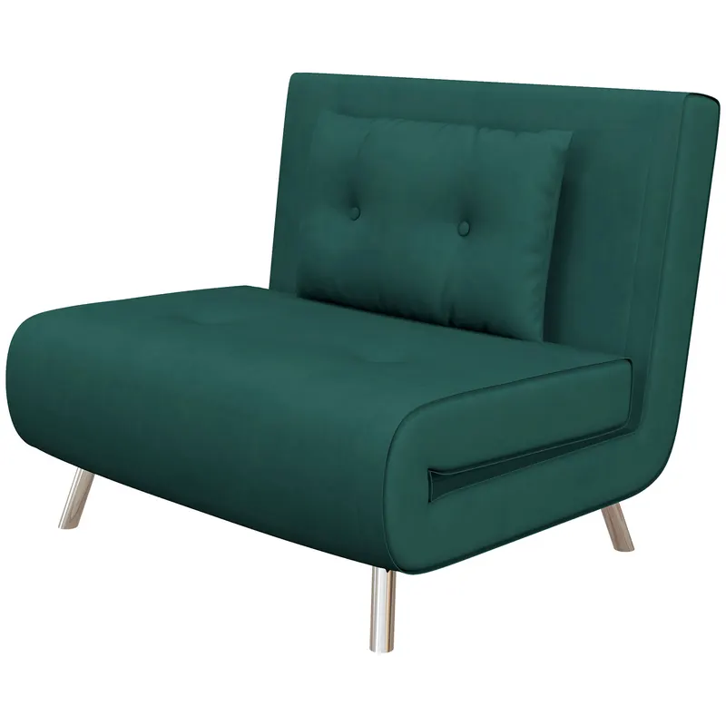 HOMCOM Fotoliu Pat Convertibil 3 în 1, Rabatabil, Tapiterie Catifea, Pernă Inclusă, 100x88x83cm, Verde Închis | Romania