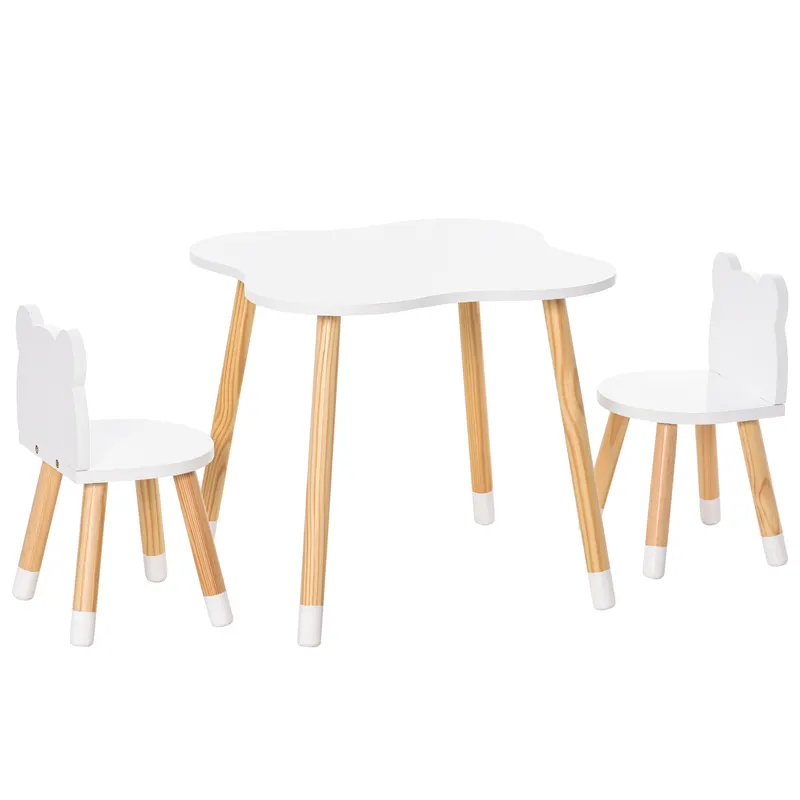 HOMCOM Set de Masă și Scaun din Lemn pentru Copii, Masă de Activități pentru Copii cu Vârsta de 3+ ani, 56x56x50 cm, Gri | Romania