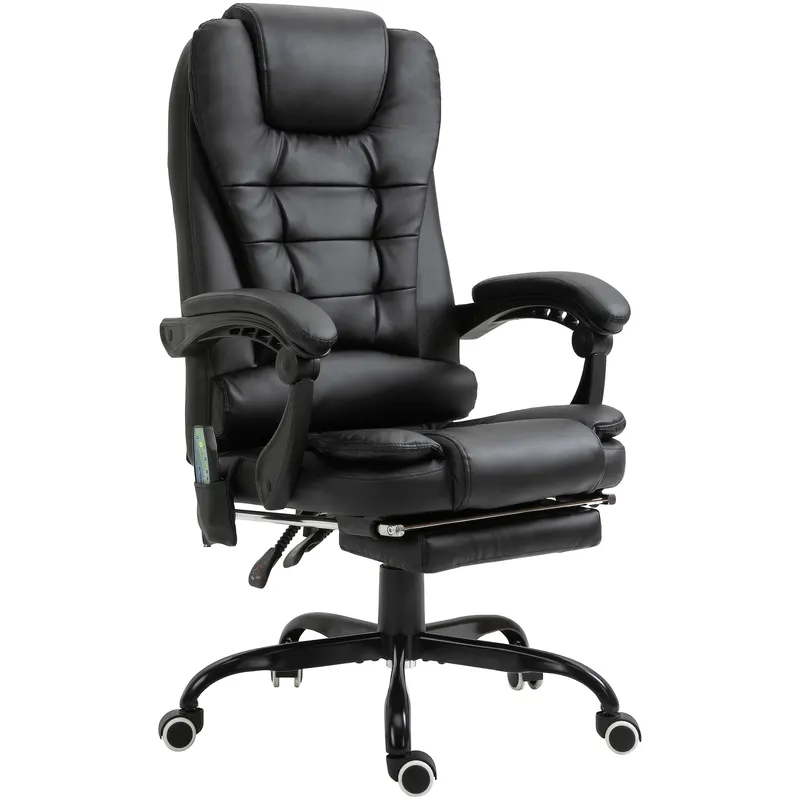 Fotoliu de birou cu masaj cu 7 puncte de vibrație, ergonomic cu suport pentru picioare și spătar înclinat la 155°, negru Vinsetto | Romania