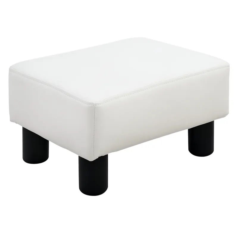 HOMCOM Taburet dreptunghiular tapițat cu piele ecologică albă, ideal pentru living și hol, 40x30x24 cm | Romania