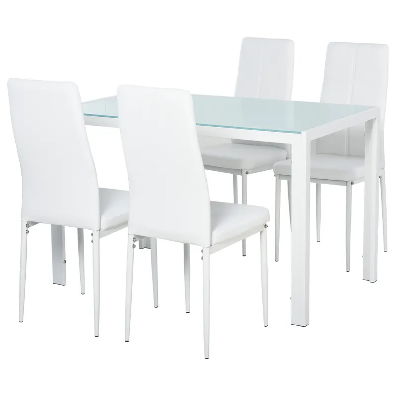 HOMCOM Set Masa pentru 4 Persoane cu 4 Scaune Tapițate, Design Modern și Elegant, Ideal pentru Dining, Alb | Romania