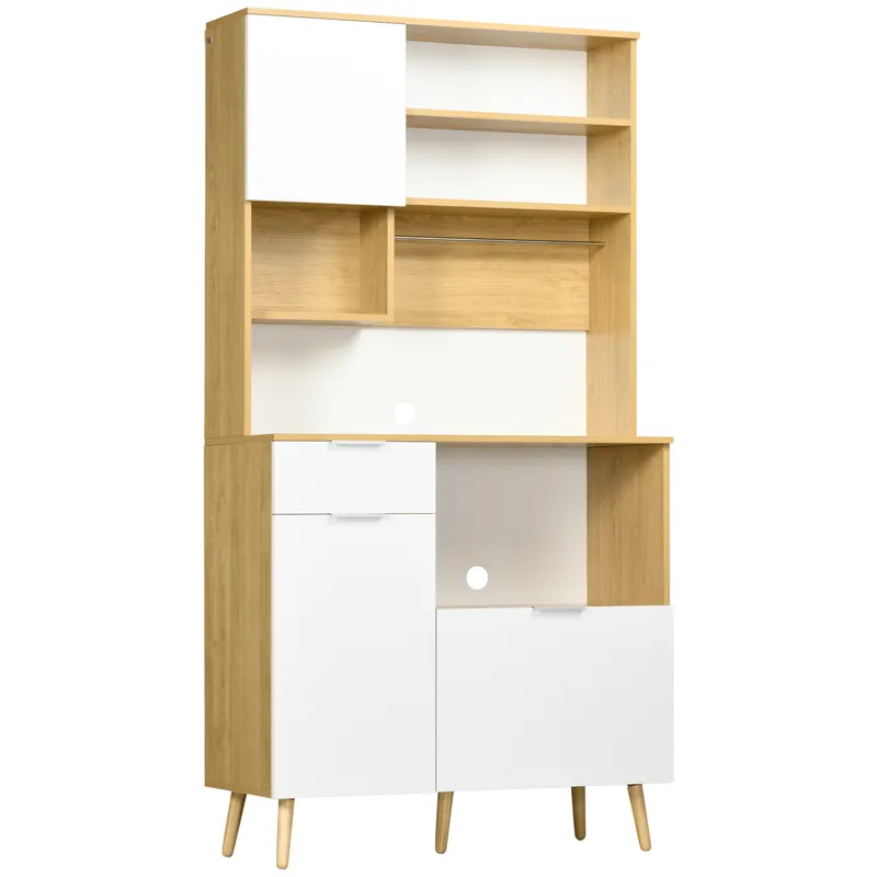 Dulap de Bucătărie HOMCOM, 3 Uși, Sertar, Rafturi Reglabile, Blat pentru Electrocasnice, Design Modern, Natur | Romania