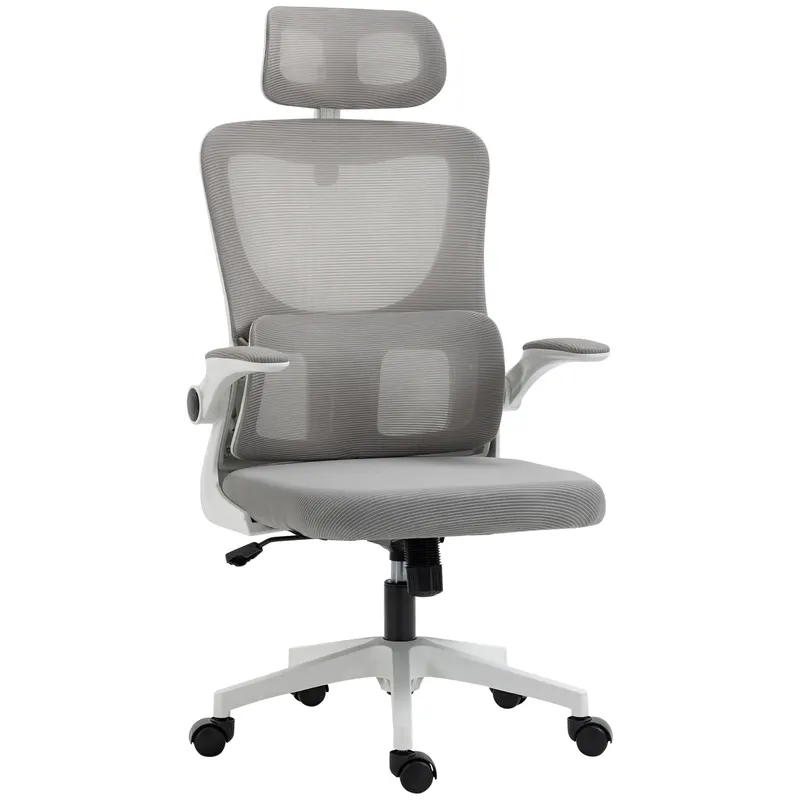 Vinsetto Scaun Ergonomic de Birou, Tetieră Reglabilă, Suport Lombar, 70x66x120-128 cm, Gri | Romania