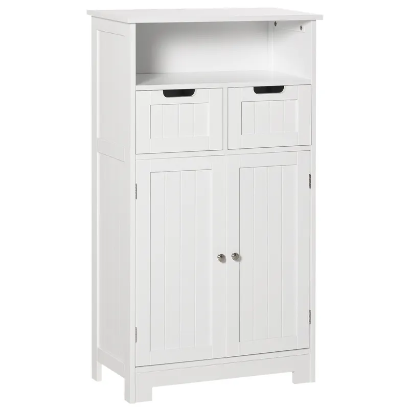 Kleankin Mobilă Baie Multifuncțională cu 2 Uși și Etajeră, 2 Sertare Reglabile, Dimensiuni 60x30x108.8cm, Alb Elegant | România