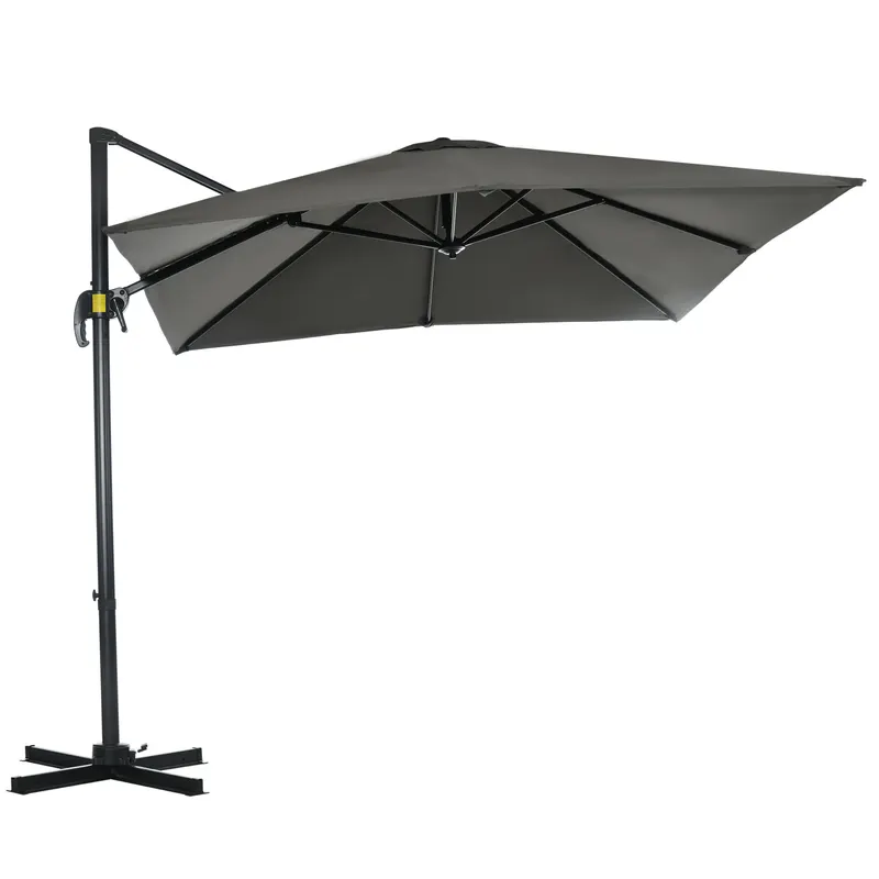 Outsunny Umbrelă de Grădină cu Manivelă de Mână cu Unghi Reglabil pe 5 Niveluri și Rotație la 360°, 245x245x248 cm, Gri | Romania