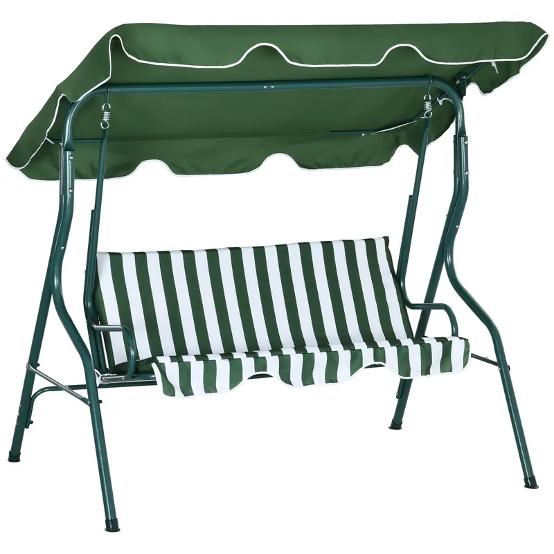 Outsunny Balansoar cu 3 Locuri cu Acoperiș Reglabil și Perne Tapițate, Leagăn de Grădină din Oțel și Poliester, 170x110x153 cm, Verde | Romania