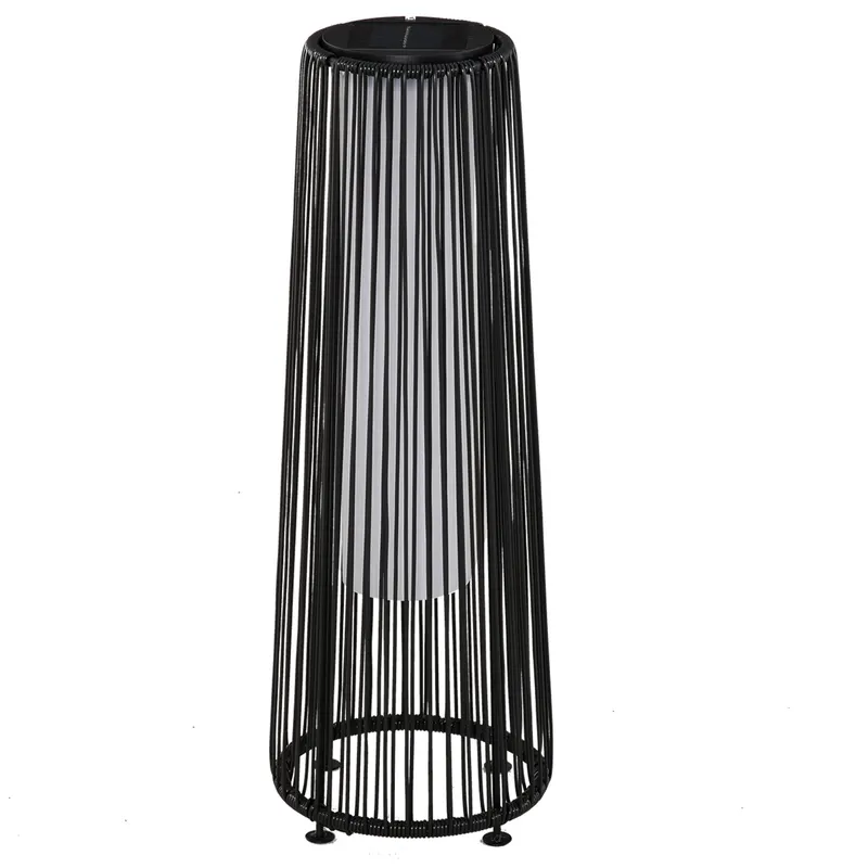 Outsunny Lanternă Solară de Grădină cu Panou de Încărcare, Lampă solară de Exterior din Metal și Ratan, Ø21.5x61 cm, Negru | Romania