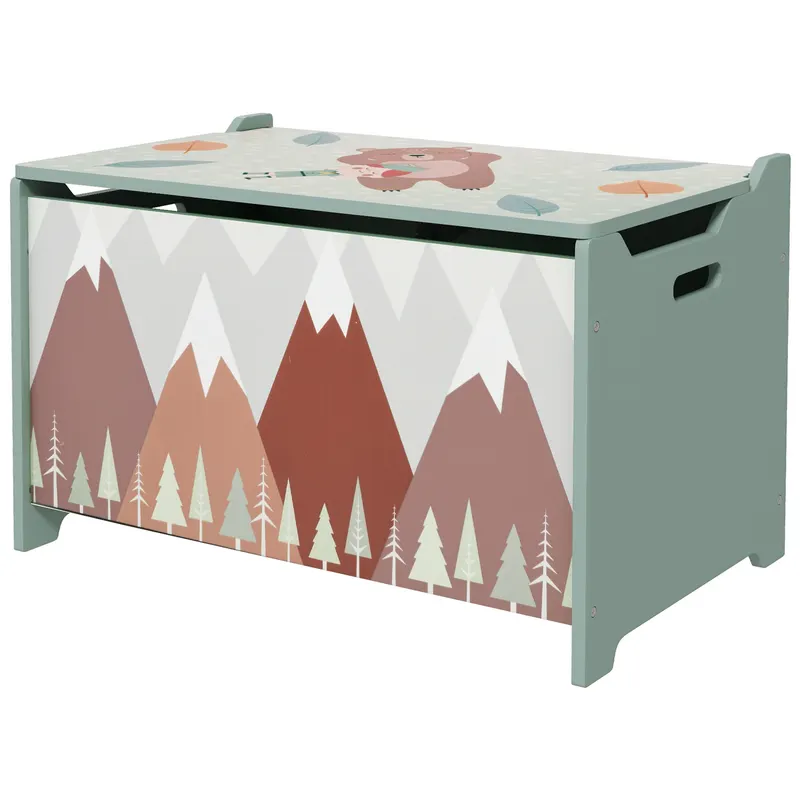 Cufăr de jucării pentru copii ZONEKIZ, ladă din lemn MDF cu capac și balama de siguranță, 60x37x39cm, de culoare verde | Romania