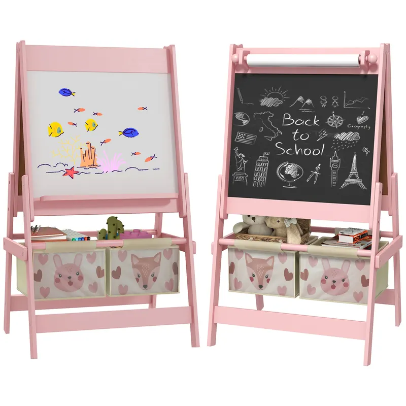 AIYAPLAY Tablă de Scris 3 În-1 pentru Copii 3-8 Ani din Lemn, 54x46,5x93 cm, Roz | Romania