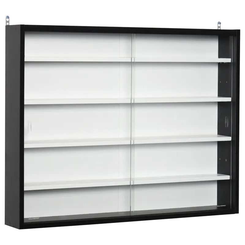 HOMCOM Vitrina Moderna pentru Colectionare 5 Etajere, Panou Suport de obiecte cu Etajere Reglabile, 80x9.5x60cm, Negru si Alb | Romania