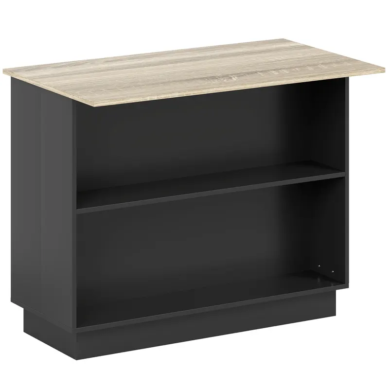 HOMCOM Insulă de Bucătărie cu Bar, Cărucior de Bucătărie cu 2 Compartimente Deschise și 2 Dulapuri, 105x60x82 cm, Negru | Romania