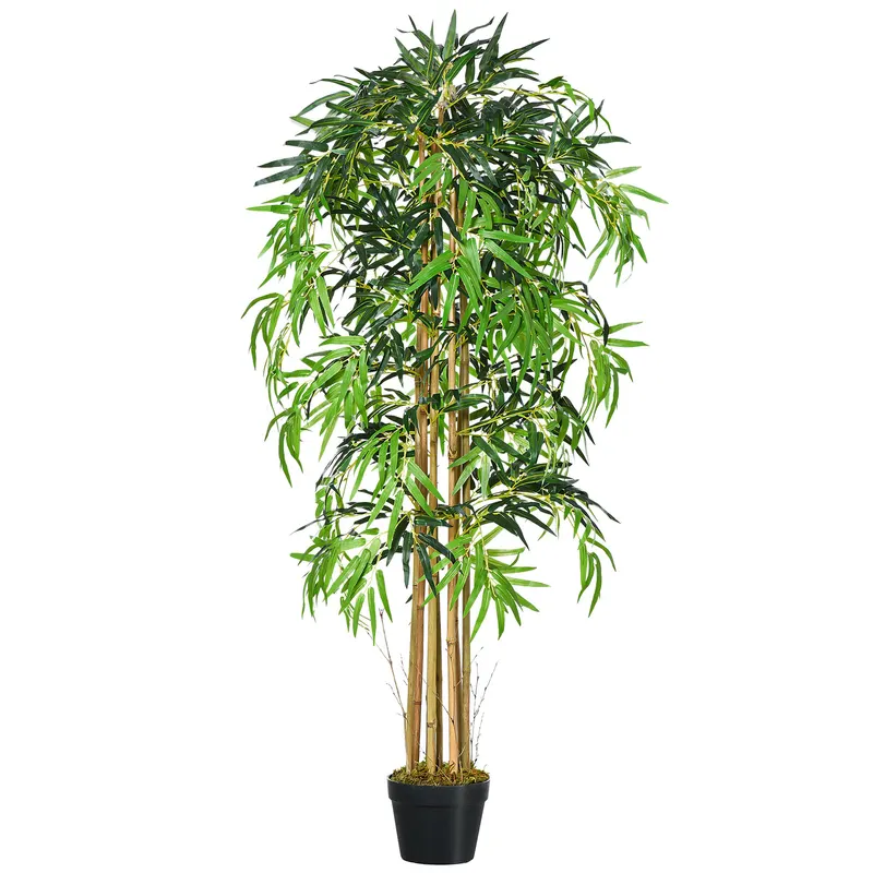 Outsunny Bambus Artificial Inaltime 150cm cu Ghiveci, Planta Artificiala Decor cu Efect Realist pentruCasa, Gradina, Birou, Verde | Romania