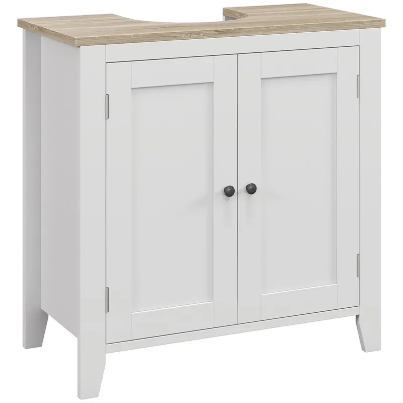 kleankin Dulap pentru Baie, Dulap Sub Chiuvetă, Dulap de Baie cu Formă de U și Raft Intern Reglabil, 60x30x60cm, Alb | Romania