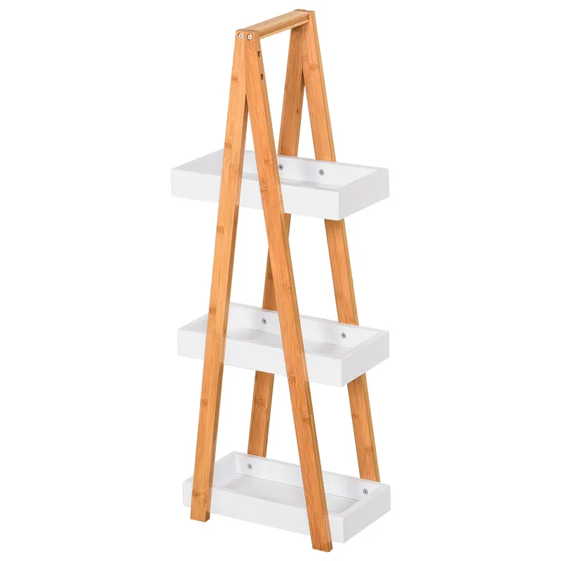 Kleankin Raft Baie cu 3 Rafturi din MDF și Bambus, Dulap Baie, 30x18x81 cm, Lemn | Romania