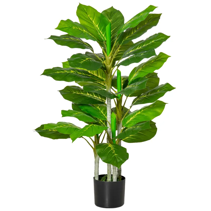 HOMCOM Plantă Artificială cu 33 de Frunze pentru Uz Interior și Exterior cu Ghiveci, Plantă Falsă în PEVA, PE și Ciment, 95 cm, Verde | Romania